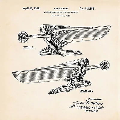 1939 Packard Super 8 Hood Ornament Goddess Of Speed Emblem Vintage Car Patent • $9.95