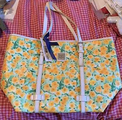 Dooney & Bourke Yellow Floral Leather Large Shopper Tote Bag • $135