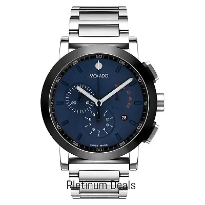 Movado Men's Museum Sport Stainless Steel Dark Blue Dial Swiss Chrono Watch • $599