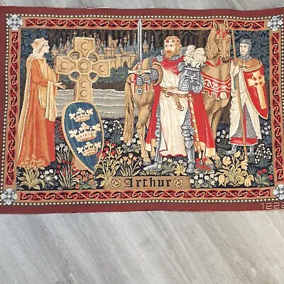 Vintage Tapestry Pictorial King Arthur Medieval Middle Ages 27x18 Raw Edges • $64