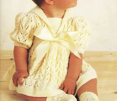 £1.99 • Buy Knitting Pattern-Baby Girls- Puffed Sleeved Dress In DK Wool- Fits 16-22 Chest