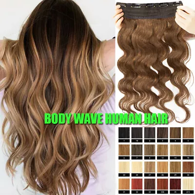 $18.58 • Buy AAAA+ Real Remy One Piece Clip In Human Hair Extensions Weft BODY WAVE Half Head