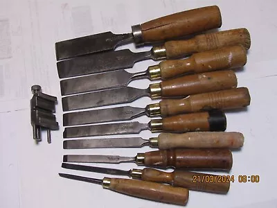 10-Vintage Mortice Wood Chisels & Honing Tool Carpenter • £19.99