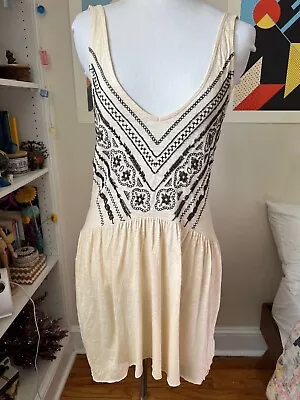 Urban Outfitters Ecote Cream/Black Beaded Oversized Tank Dress NEW W DEFECTS XS • $14