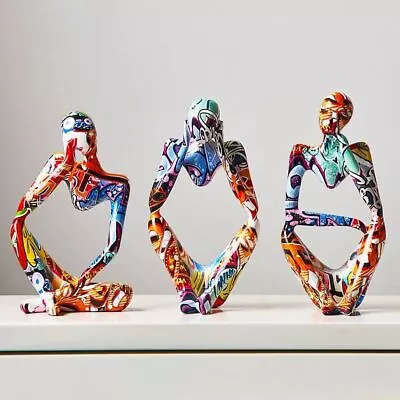 Colorful Graffiti Sculpture Thinker Statue Resin Abstract Figurine Home Decor UK • £8.14