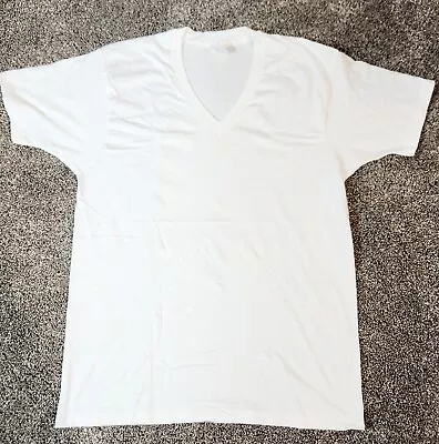 Vintage Hanes T Shirt Men's XL White V Neck Single Stitch Undershirt 90s USA • $13