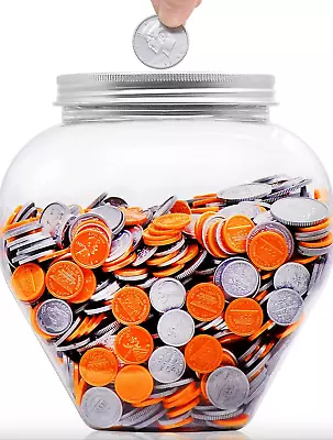 Large Coin Bank Jar 5/8 Gallon Big Clear Plastic Coin Money Tip Change Savin • $24.99