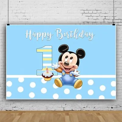 Mickey Mouse One Happy 1st Birthday Backdrop Party Photo Background Supplies • $18.69