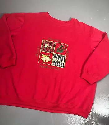 Ugly Christmas Sweater Red Deck The Halls Bells Patches Carol Size 1X Sweatshirt • $19.99