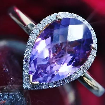 14k Yellow Gold Halo Ring 2.80ct Amethyst Diamond Sz 7 Vintage Handmade 3.75gr • $3750