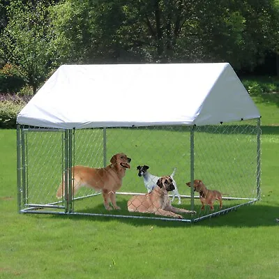 Outdoor Dog Kennel Metal Dog Fence Shade Cage Pet Run Coop House W/Cover Playpen • $179.99