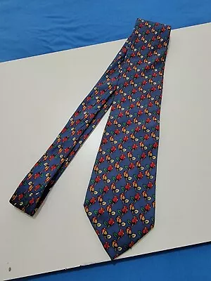 Stylish CABOUCHON Blue Tie With Roses Pattern 100% Silk • £10
