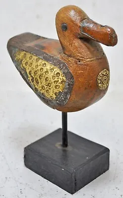 Vintage Wooden Bird Figurine On Stand Original Old Hand Carved • $39