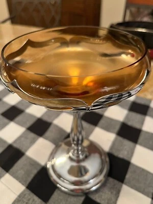 $23 • Buy Cambridge Glass  Farber Bros Krome Kraft Compote Nude  Amber