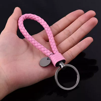 1x Pink Car Keychain Leather Rope Strap Weave Keyring Key Ring Chain Key Gift • $4.38