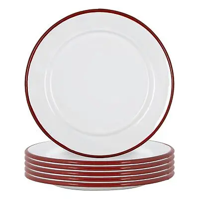 12x White Enamel Side Plates Metal Outdoor Camping Food Dishes 20cm Red • £26