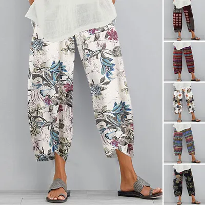 Women Summer Vintage Floral Printed Harem Pants Loose Cotton Cropped Trousers US • $17.43