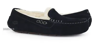 UGG Ansley Black Suede Fur Slippers Womens Size 8 -NEW- • $69.95