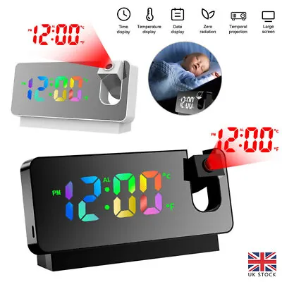 £9.75 • Buy LED Digital Projection Alarm Clock Temperature Date Snooze Ceiling Projector