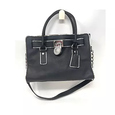 Michael Kors Hamilton Leather Black With Silver Trim Satchel Handbag Bag • $62