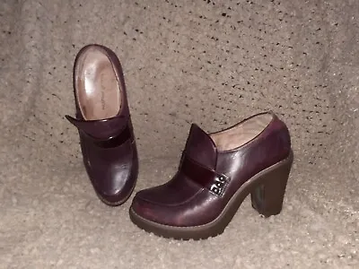 MAUD FRIZON-Deep Purple Leather/Patent-Rubber Heels-Loafers-Sz 38-Excellent • $49.99