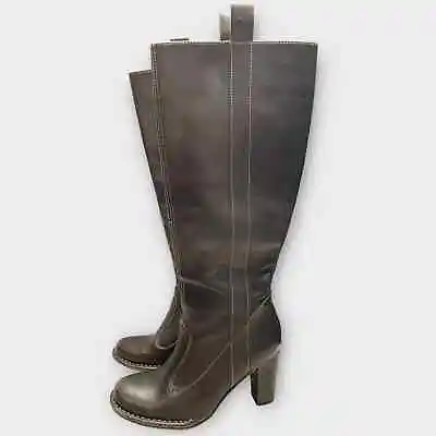 FRYE Women's Villager Pull On Black Leather Tall Heeled Boots | Size 8 • $99