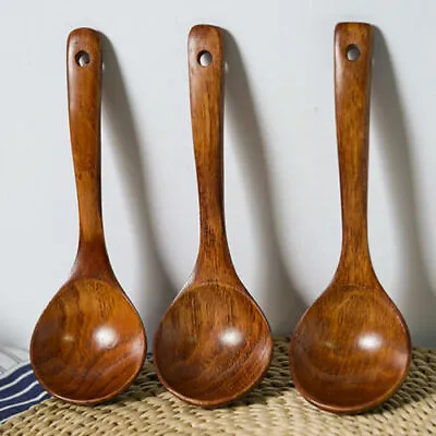 Long Handled Wooden Soup Bamboo Spoons Kitchen Cooking Utensil Rice Spoon Tools • $3.32