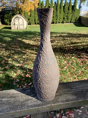 Haeger Pottery 2001 Brown With Orange Raised Design Bottle Vase • $20