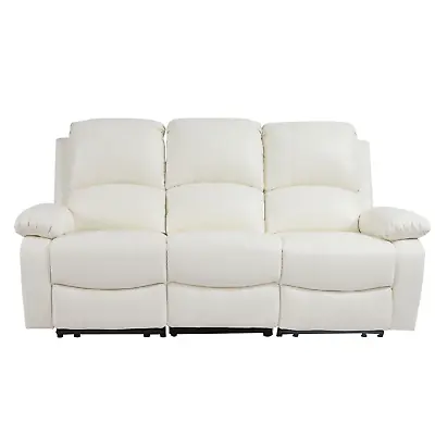 Milan Recliner Sofa Ivory White Faux Leather Armchair 2 Seater 3 Seater Sofa Set • £369.99