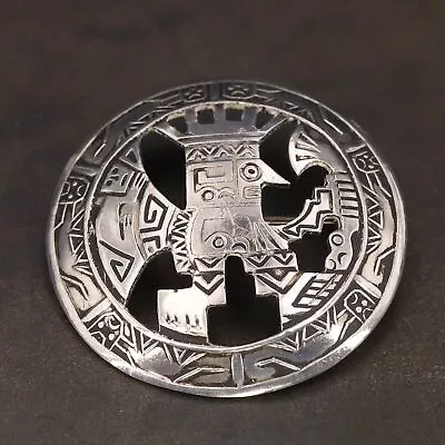 VTG Sterling Silver - MEXICO DM F Mayan Aztec Deity Warrior Brooch Pin - 12g • $11.50