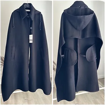 Zara RRP $259 Hooded 75% Wool Cape New One Size Medium NWT • $103.20