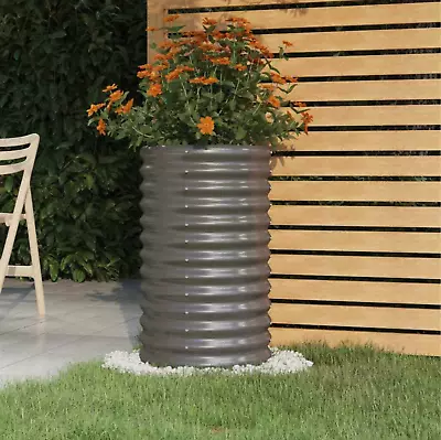 Outdoor Garden Planter Metal Raised Flower Bed Steel Tall Round Plant Pots Grey • £28.99