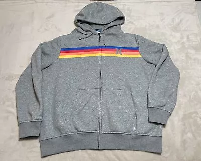 Hurley Fleece Hoodie Jacket Mens 2XL XXL Gray Full Zip Logo Spell Out Sweatshirt • $16.95