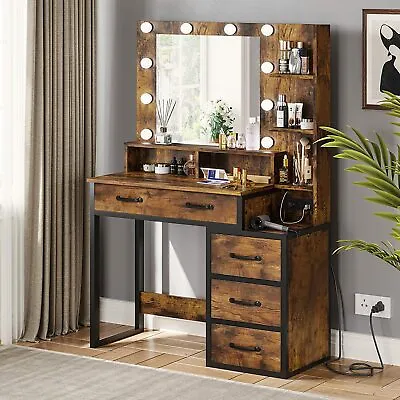 Dressing Makeup Table With LED Lighted Mirror Vanity Table 5 Drawer Women Girs • $179.99