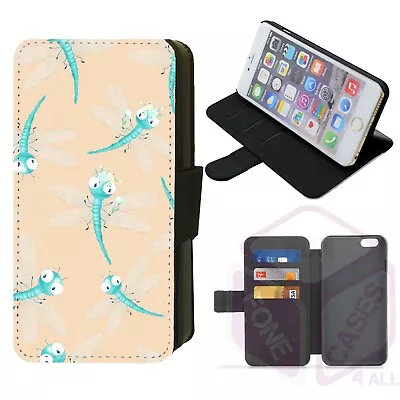 IPhone/Galaxy Cute Dragonfly Bugs Design Faux Leather Printed Flip Phone Case D • £10.99