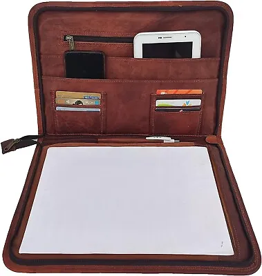 Vintage Leather Portfolio Padfolio Business Organizer A4 Case Folder Zipper • $62.69
