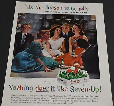 1958 Print Ad Tis The Season To Be Jolly Fresh Up 7up Soda Pop Christmas Art • $10.98