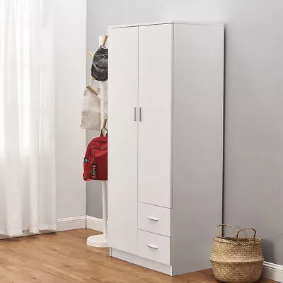 2 Door 2 Drawer Wardrobe With Shelf Hanging Rail Clothes Storage Cupboards Unit • £139.99