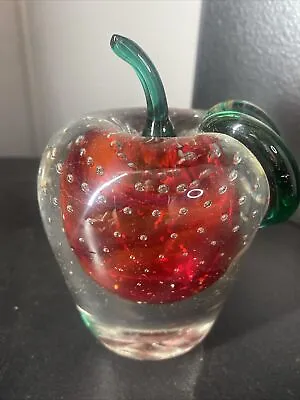 Murano Style Art Glass Red Apple Paperweight Controlled Bubbles Unmarked • $25.29