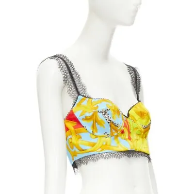 VERSACE Barocco Acanthus Pop Lace Boned Bustier Bralette Crop Top XS IT38 • $298