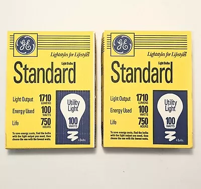 VTG GE Standard Utility 100 Watt  Light Bulbs 2 Pack 8 Bulbs NOS Original Pack • $36.95