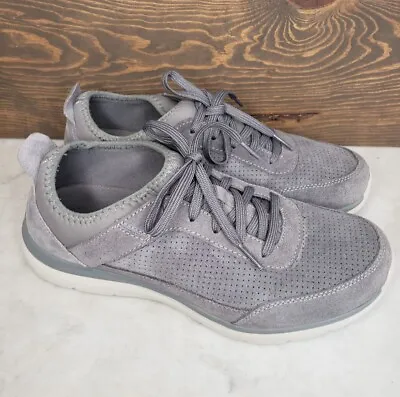 Ryka Grey Perforated Suede Slip On Lace Elle Sneaker Walking Shoes 8.5W • $24.95