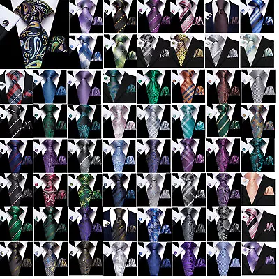 £8.39 • Buy 300 Styles Mens Silk Tie Pocket Square Hanky Cufflinks Wedding Work Prom Set