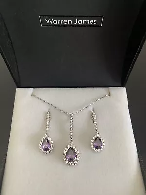 Warren James Sterling Silver 925 Purple Pendant & Earrings Set • £22.95