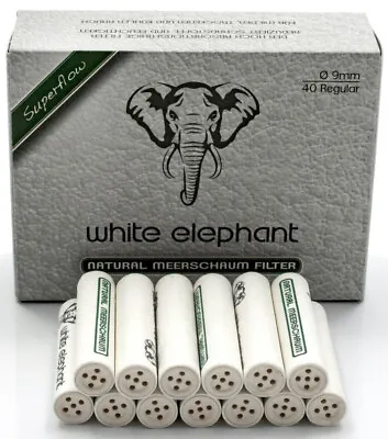 Box Of 40 White Elephant 9mm Meerschaum Pipe & RYO Cigarette Filters - 3408 • $16.95
