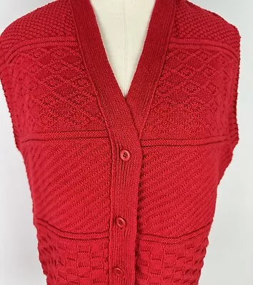 VTG 80s 90s Red Sweater Vest WOMENS M Geometric Knit Ribbed Checkered Preppy • $18.69