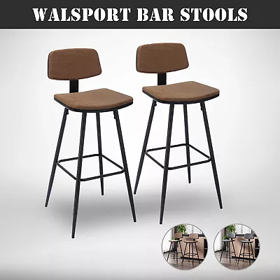 Set Of 2 Bar Stools Low Back Counter Chair PU Leather Seat Metal Frame Modern • $79.99