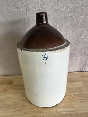 🧩Vtg 4 Gallon Stoneware Whiskey Jug Two Tone Brown & Cream Crock 16.5x10.5 • $99