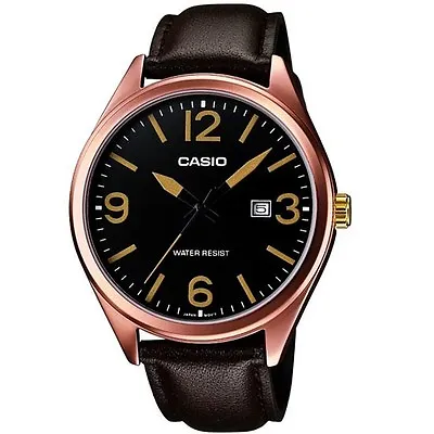 Casio Men's Leather Band Rose Gold Tone Watch Mtp1342l-1b2 • $33