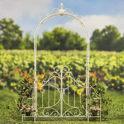 8ft. Tall Iron Garden Gate Arch With Side Plant Stands  Stephania  • $979.95